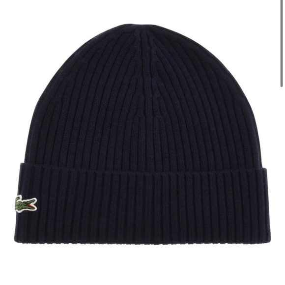Lacoste Beanie Skully Black ribbed Wool Brand New $45 Retail - Picture 4 of 7
